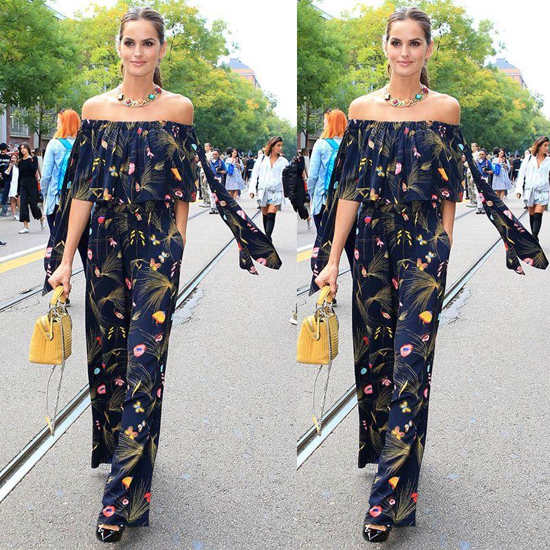 

Women s One Shoulder Jumpsuit 2022 Summer Women s European and American off-Shoulder Mid-Sleeve Slim fit Jumpsuit Navy blue XL