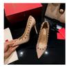 Pointed Rivet Nude High Heels for Women, New Sexy Queen Style Slim Heel Liuding French Shallow Mouth Single Shoe