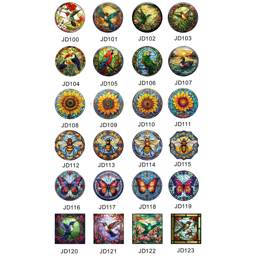 Retro Colorful Hummingbird Iris Window Glass Electrostatic Sticker Detachable Decorative Film Home Decoration