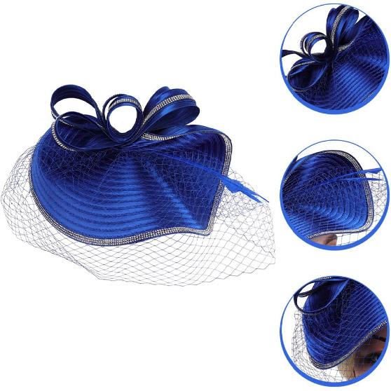 Cabilock Fascinator Hat and Bridal Headpiece Blue Linen Tea Party Hat for Women Vintage Cocktail Wedding Headband Special Occasion Accessory