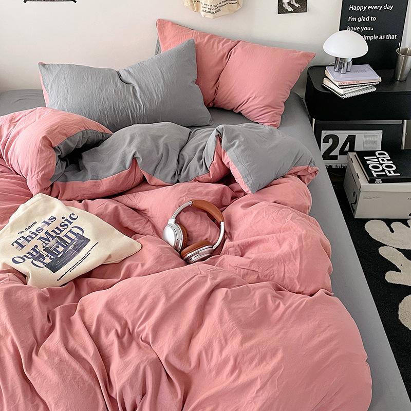 Solid Color Pure Cotton 4-Pcs Set Class A Maternal Infant Grade Naked Sleeping Sheets Quilt Cover Washed Cotton Bedding 3-Pcs Set