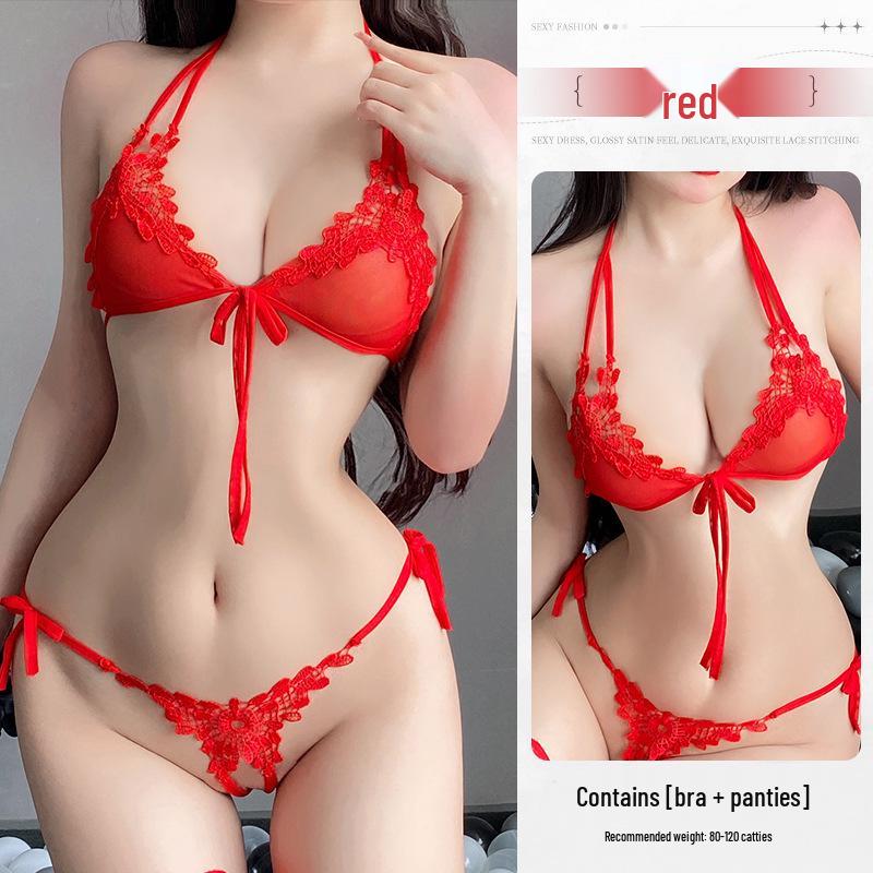 Dreamy Nights: Erotic Lace Lingerie Set - Women’s Sexy Small Chest Open Crotch Sleepwear