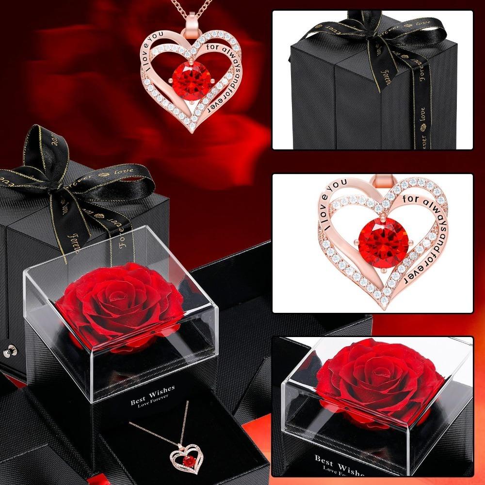Boîte Cadeau Rose Double Cœur Collier Amour - incrusté Collier pour Femmes Anniversaire