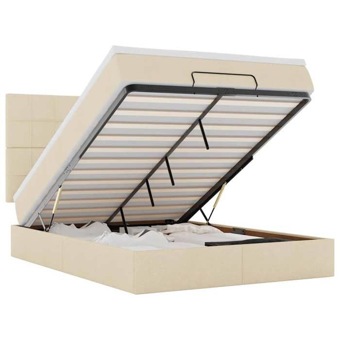 Cadre de lit avec matelas - Maison Exclusive - 140x200 cm - Tissu crème - Rangement ottoman hydraulique