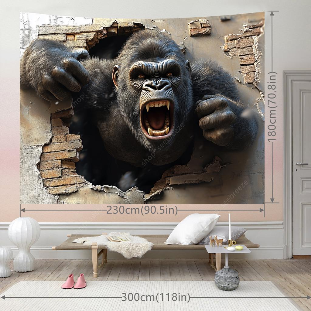 Angry Gorilla Climbing Out of A Hole Tapestry Wall Hanging for Hippie Aesthetic Room Decor Psychedelic Home Wall Decor Yoga Mat