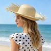Hand Woven Straw Sun Hat Wide Brim UV Protection Travel Outdoor Hat Lightweight Breathable Sun Visor Hat Summer Travel Headwear