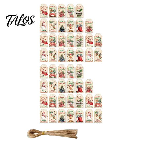 Holiday Souvenir Tags 50Pcs Christmas Tree Gift with Hemp Rope, Brown Paper Tags, Winter Party Favors Hanging Name Labels for DIY Xmas Wrapping