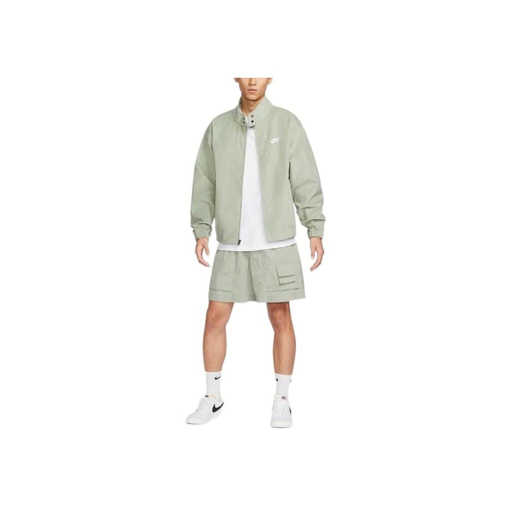 Nike Logo Print Solid Woven Long Sleeve Jacket Men Jackets Emerald-Horizon FZ0632-370