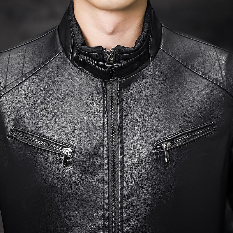 New Men's Leather Jacket With Plush And Fashionable And Slim Fitting Motorcycle Leather Jacket Washed PU Leather Men's Jacket
