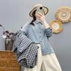 Women's Loose Slim Brushed Plaid Shirt - Trendy Hong Kong Style Long Sleeve Top for Spring and Autumn 2026.