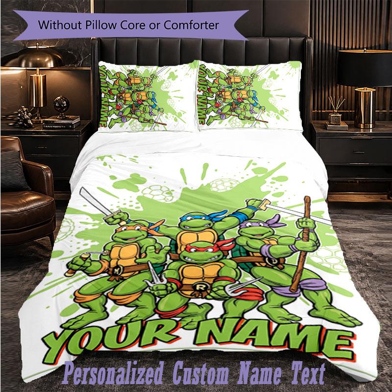 Personalized 3Pcs Bedding SetTeenage Mutant Ninja Turtles Custom Text Duvet Cover Pillowcase Set Bedroom Gift