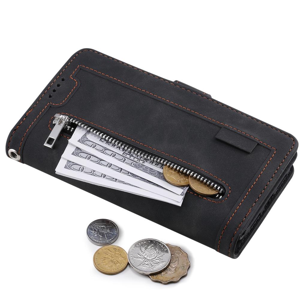 Shockproof PU Leather Phone Case for Samsung Galaxy A34 5G,Zipper Pocket Design Stand Anti-Scratch Protective Cover with 9 Card Slots