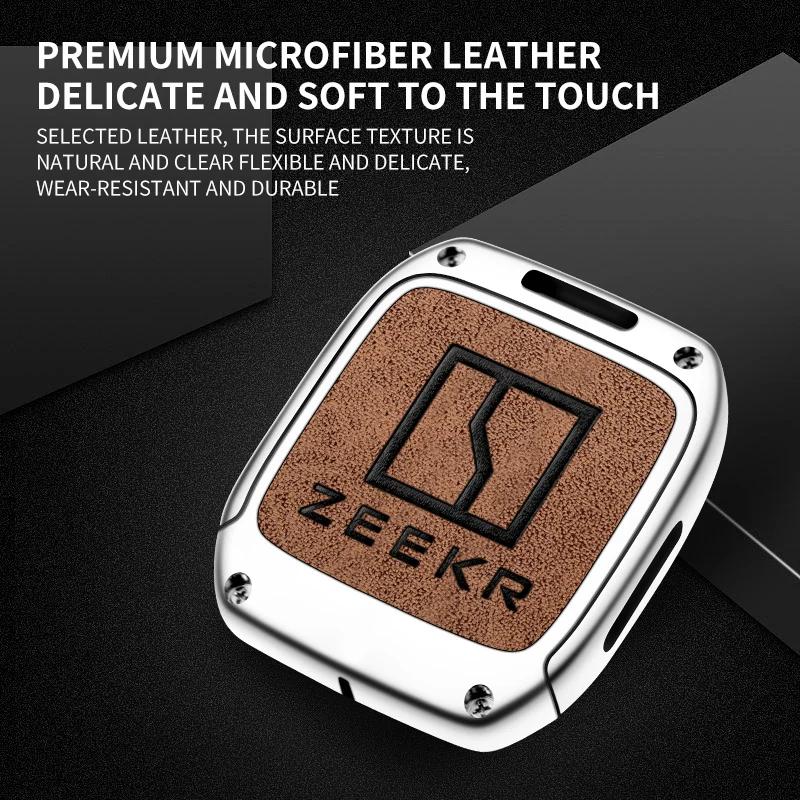Zinc Alloy Leather Car Remote Key Cover for Extremely Krypton 001 007 009 ZEEKR X NFC Truck Key Keychain Accessories