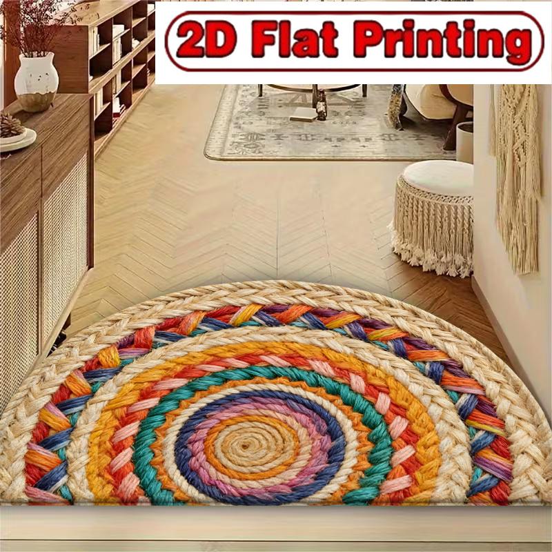 1Pcs Imitation Woven Semi Circle Welcome Doormat Non-Slip for Outdoor Patio Porch Kitchen Bathroom Entryway Floor Mat