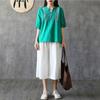 Simple Embroidery Loose Artistic Small V-neck Bamboo Knot Cotton Top Women's Summer Versatile Retro Cotton Linen Short Sleeved T-shirt