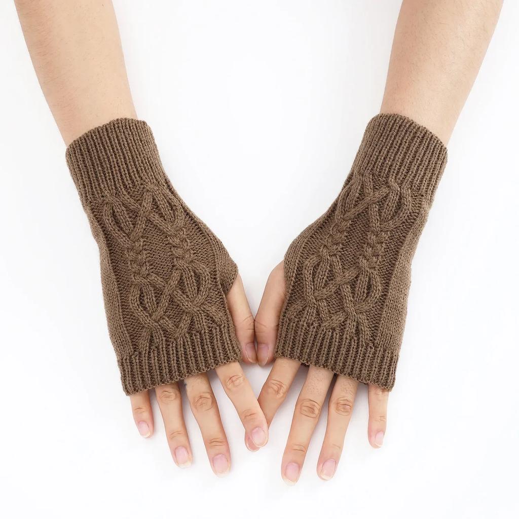 Winter Half Finger Gloves Knitted Fingerless Mittens Warm Cuff With Thumb Hole Stretchy Short Hand Warmer For Men Women Amagi