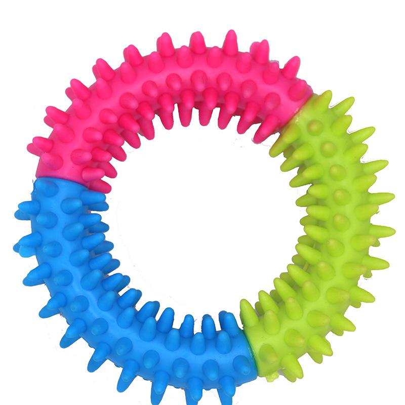 TPR Spike Ring Dog Toy - Teething, Dental Health, Three-Color Patchwork, Perfect for Puppies and Pets