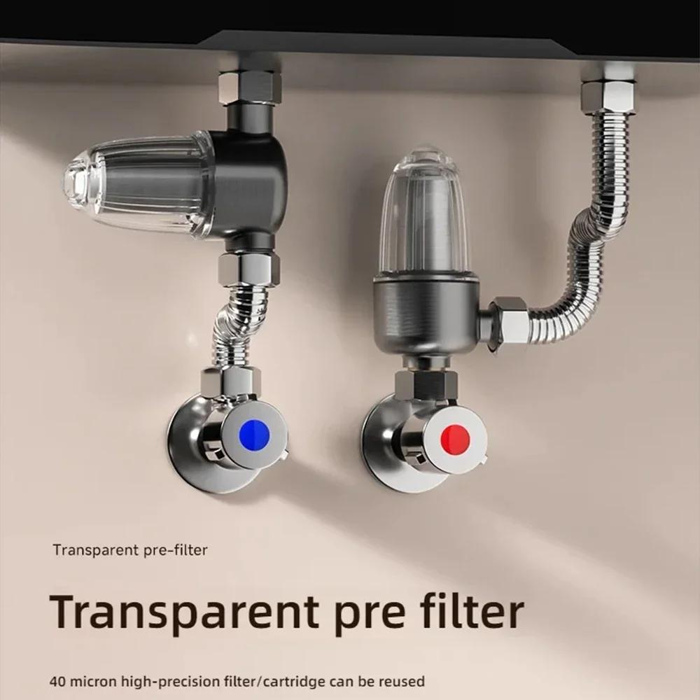 Modern Style Stainless Steel Water Heater Filter Cartridge Detachable Brass Front Prefilter Cleanable Filter Element  Bathroom