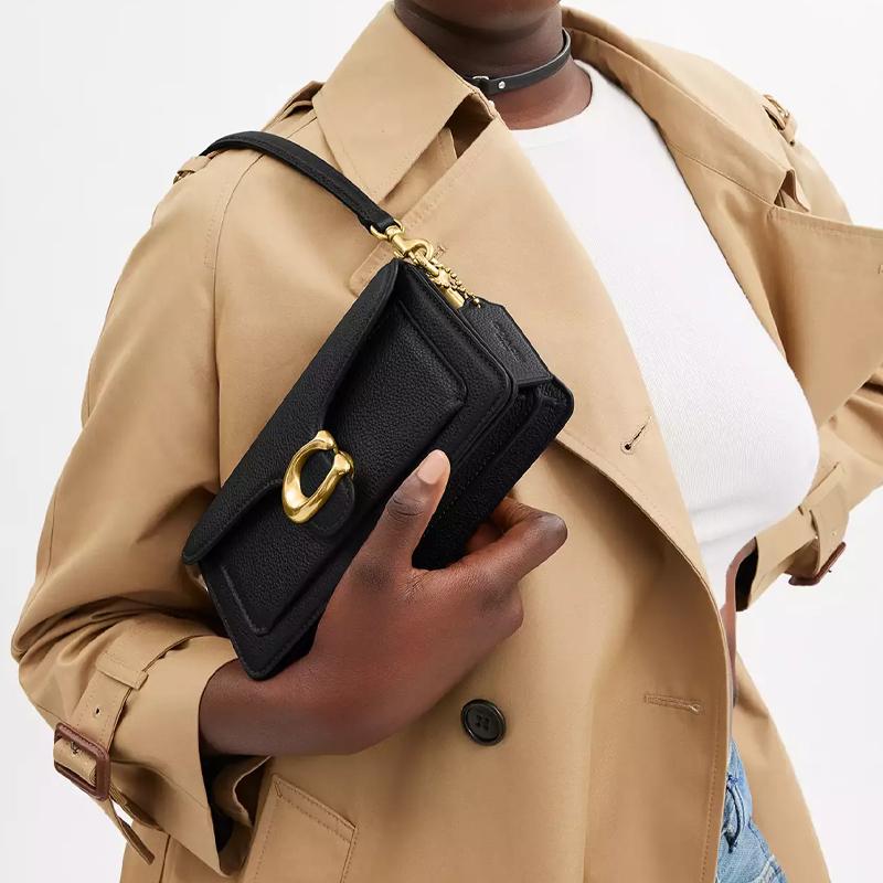 Coach Tabby 20 logo di marca chiusura a scatto borsa a mano tracolla in pelle martellata lucida piccola da donna nera