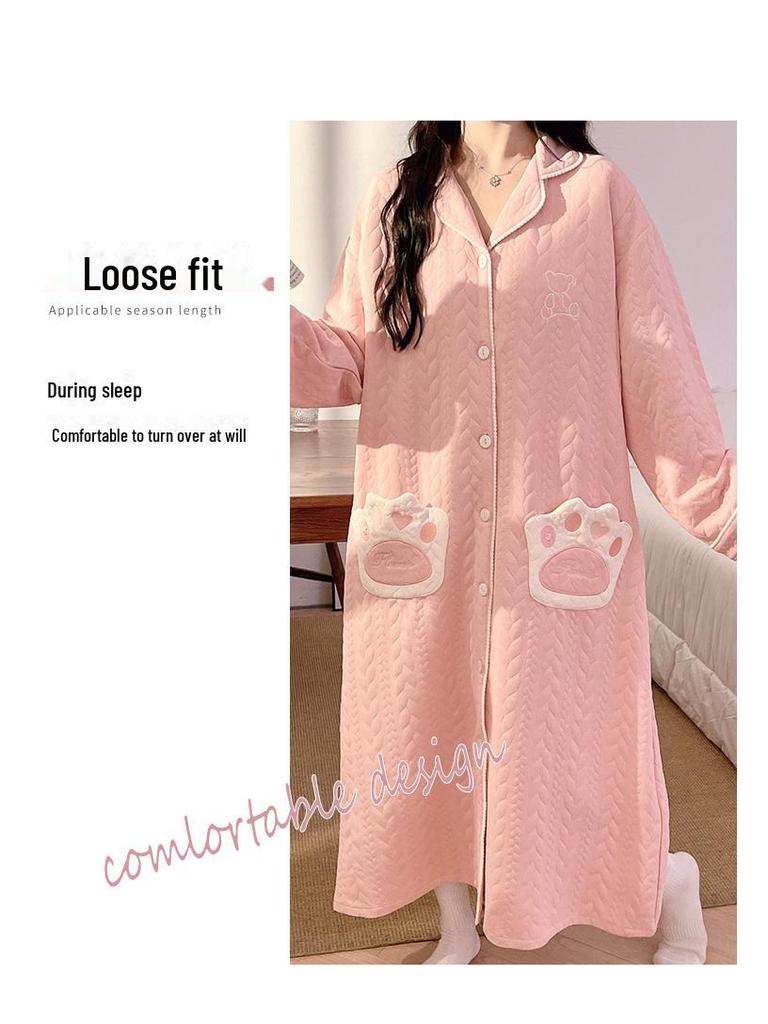 Maternity Skirt and Nightdress Set: Spring & Autumn Postpartum Air Cotton Nursing Pajamas for Winter, Fits Up To Size 200.