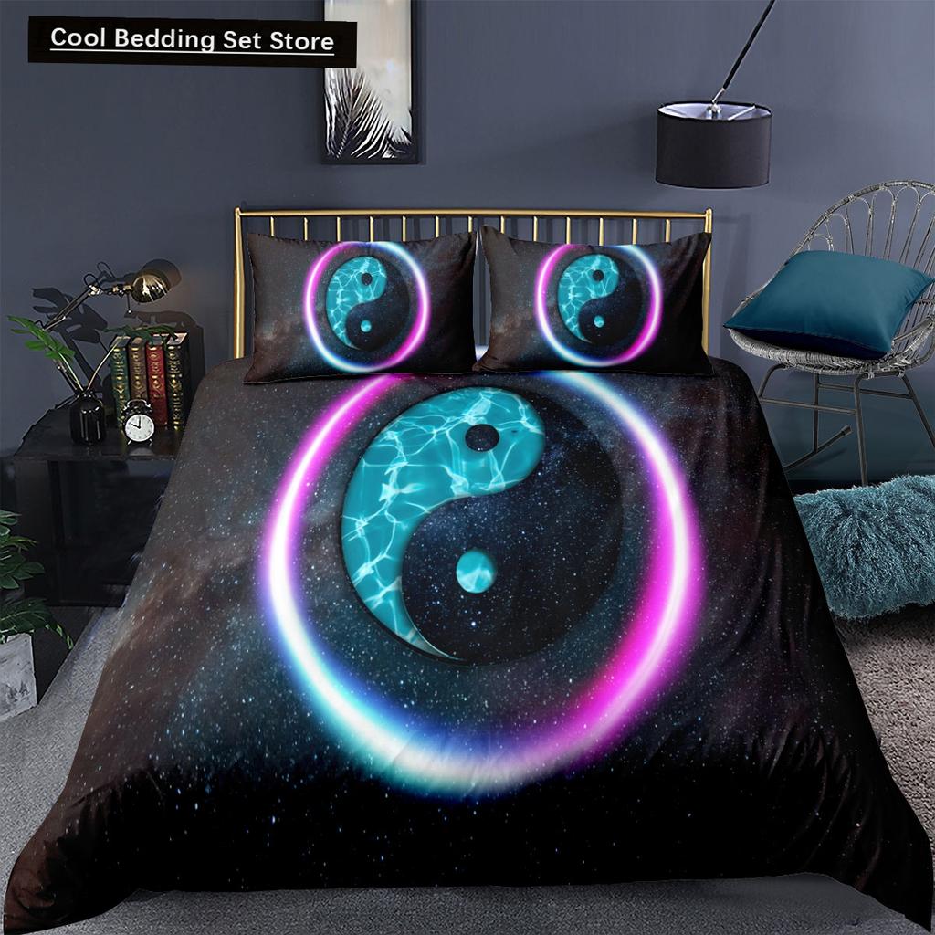 Yin Yang King Queen Duvet Cover Mandala Bohemian Bedding Set Retro Lotus Tai Chi Bagua Comforter Cover Chinoiserie Quilt Cover