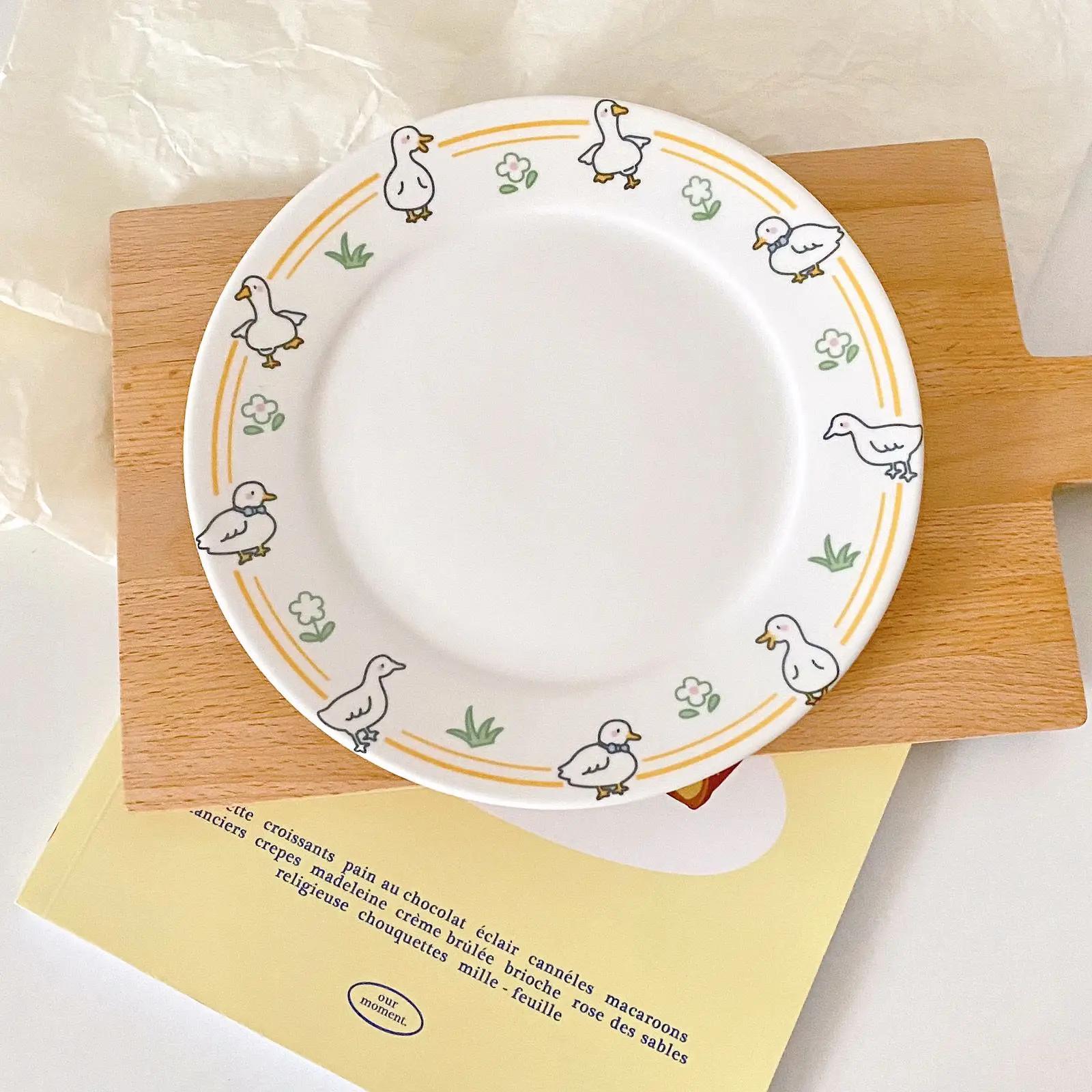 

Cute Creative Porcelain Plate Korean Style Cartoon Household Tableware Breakfast Toast Plates Ceramic Kitchen Supplies 8inches 8 inches