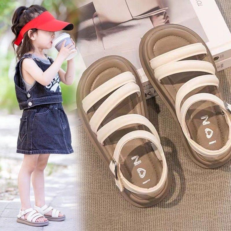 Children's Girls' Sandals Open-Toe Elegant Summer New Fashion Korean Style Princess Student Cute Versatile Stylish Sandals