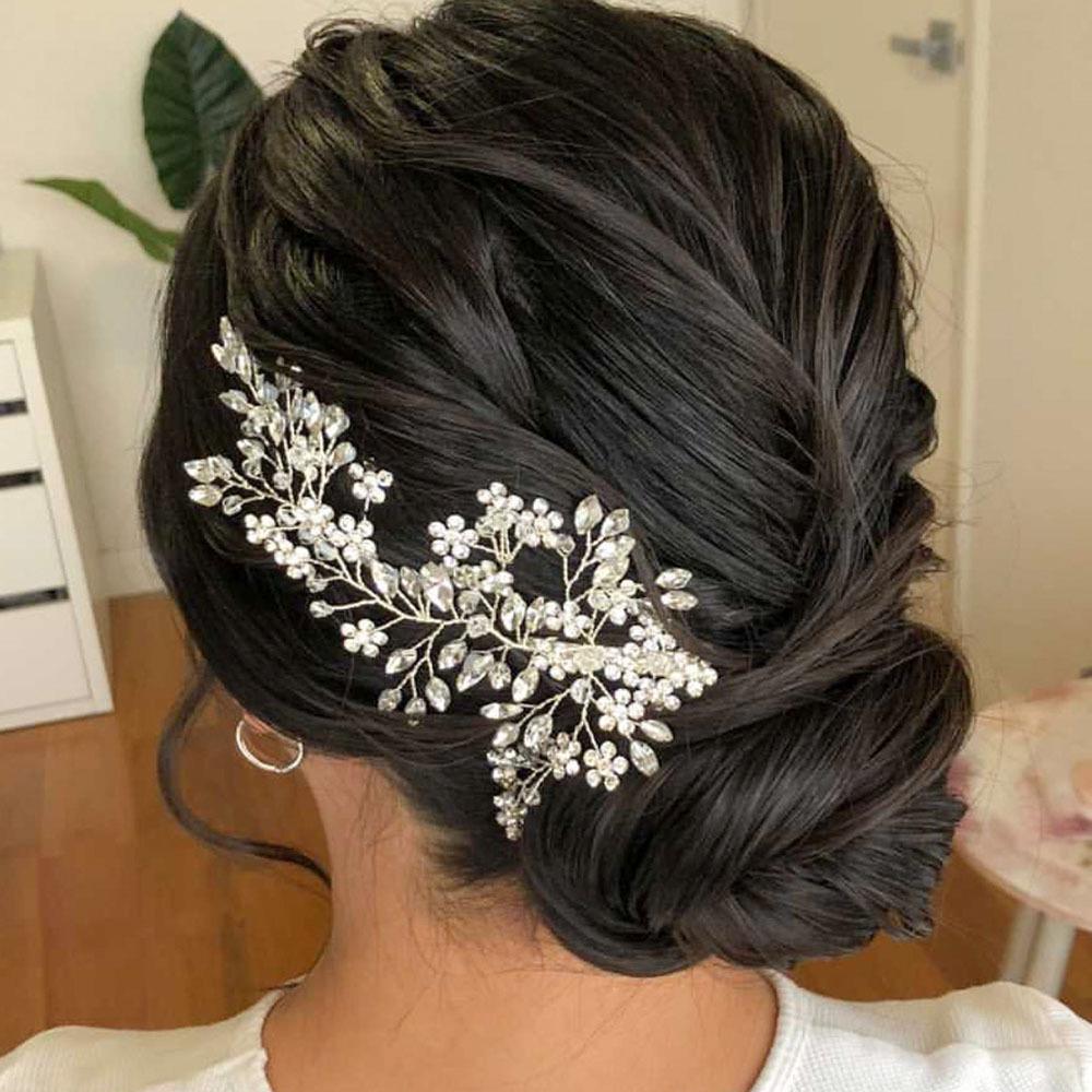 

Rhinestone Crystal Flower Bridal Hair Clip Wedding Party Accessory A338 серебряный