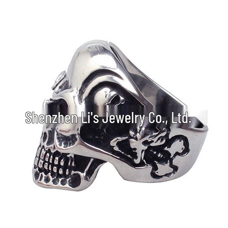 Stainless Steel Skull Men's Punk Ring - European & American Hand-Polished Jewelry
