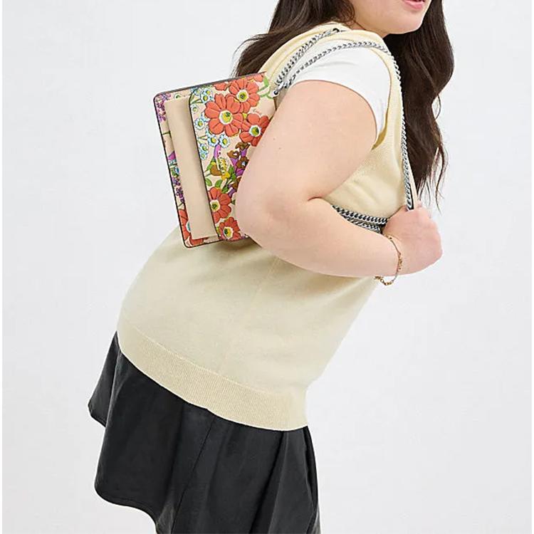 Coach Klare 21 Floral Print Chain Shoulder Strap Leather Crossbody Bag Small Women Crossbody Bag Ivory CR163-SVIO