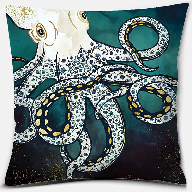 Metal Marine Animal Printing Series Pattern Pillowcase Square Home Office Decoration