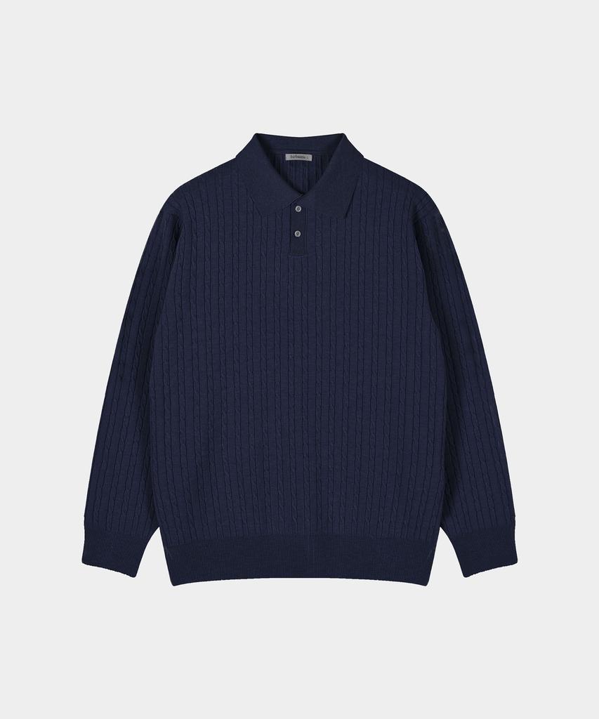 BIRBANTE Soft Washable Cable Collar Knit - Dark Navy