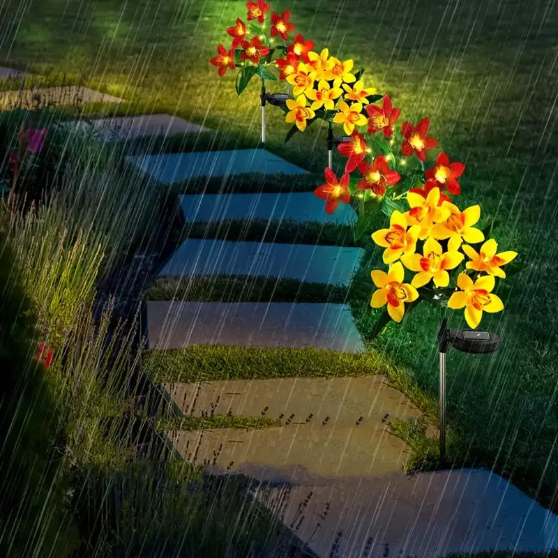 Flower Solar Lights Outdoor Garden, LED Solar Flower Lights with 7 Orchid Flower Solar Stake Lights for Courtyard Pathway Lights