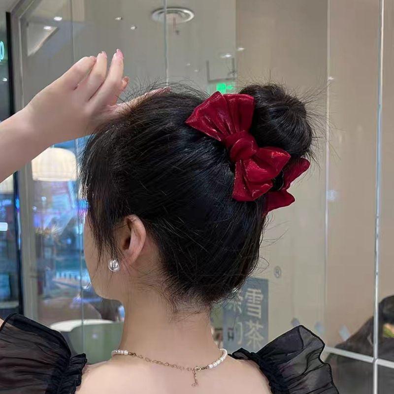 1pc Bow, high ponytail, meatball, headband clip, hair accessory, temperament, braided hair, shark clip hair accessory