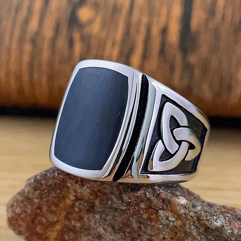 

Fashion Vintage Black Stone Square Rings for Men Stainless Steel Nordic Viking Celtics Knot Rings Amulet Jewelry Gifts Wholesale 13