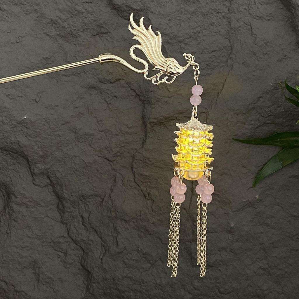 Fermacapelli Lanterna Luminosa di Alta Gamma per Gonne Hanfu - Popolare Accessorio Stile Paesaggistico