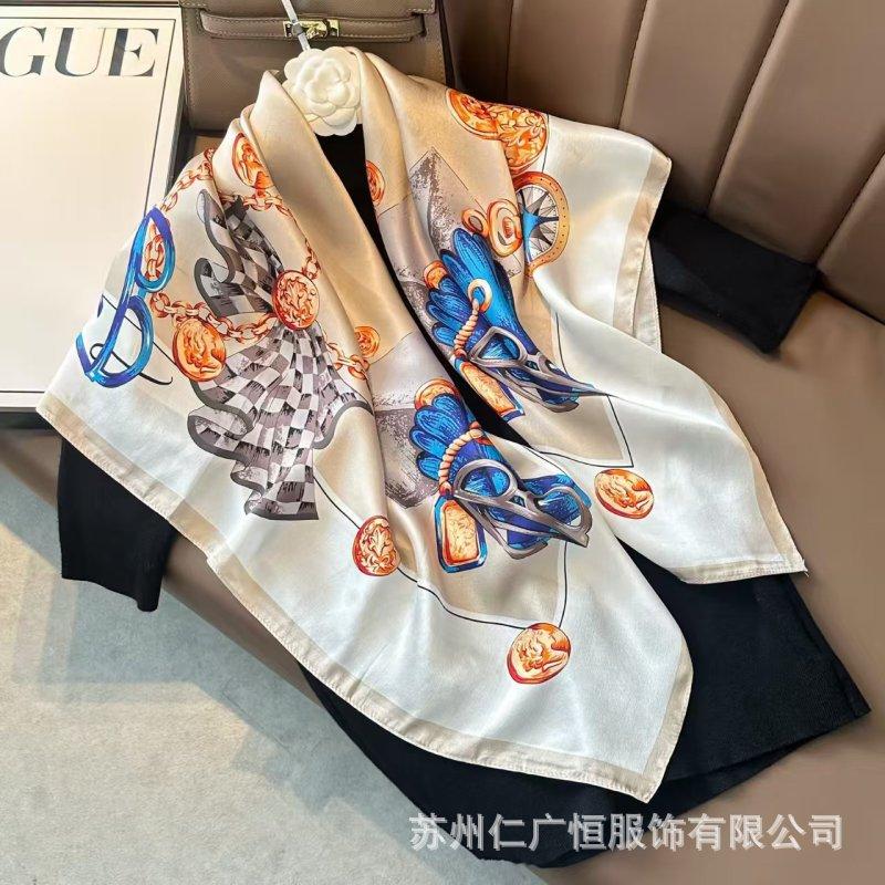 91Cm silk scarf women's 111% mulberry silk large nautical square scarf shawl, simple and generous European and American retro silk scarf