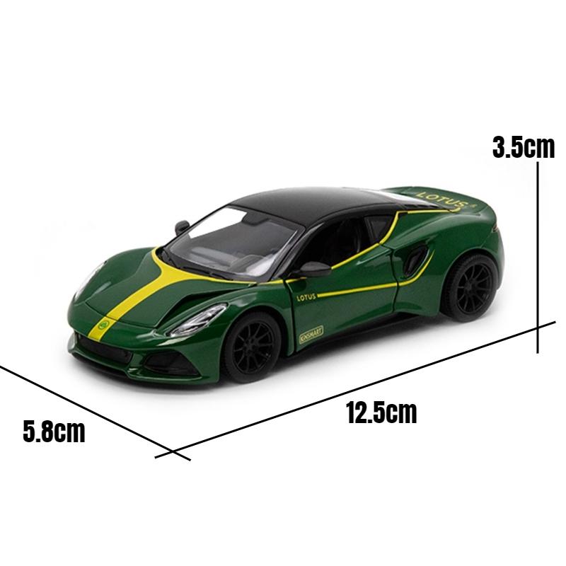 Modèle de voiture miniature 1/34 Lotus Emira Rally Racing en alliage moulé sous pression, véhicule miniature à tirer, collection, cadeau pour enfants garçons