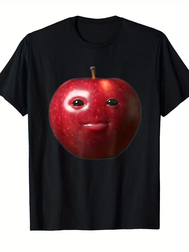 Funny Apple Horror Meme TShirt Black Retro Dark Comedy Graphic Tee with Red Apple Design Soft Shirt Funny Gift for Adults