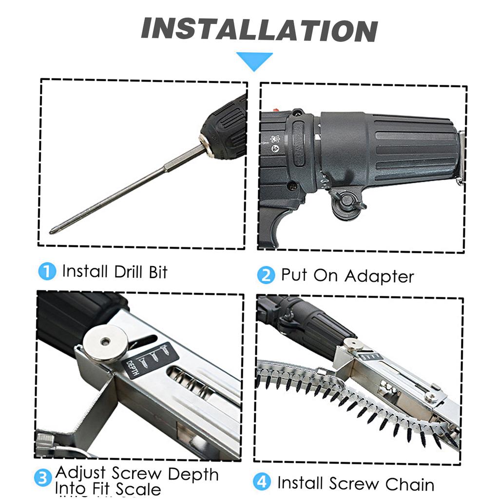 Automatic Chain Nail Gun Adapter Power Drill Attachment With Screws Woodworking Tool Auto Feed Screwdriver Tape Chain