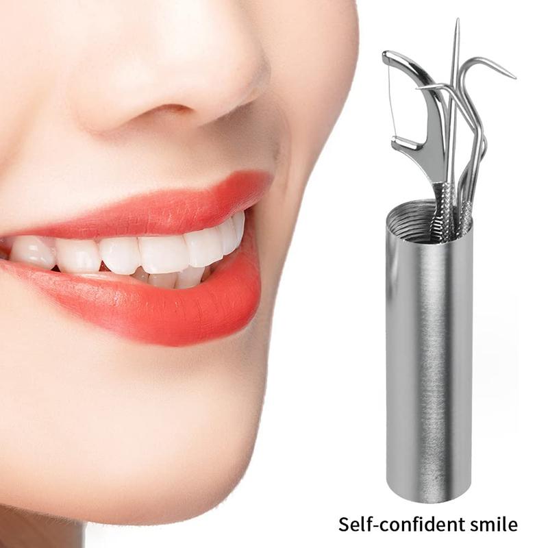 Stainless Steel Toothpick Set Metal Flossing Tools With Portable Toothpick Holder Outdoor Household Travel Seal Storage
