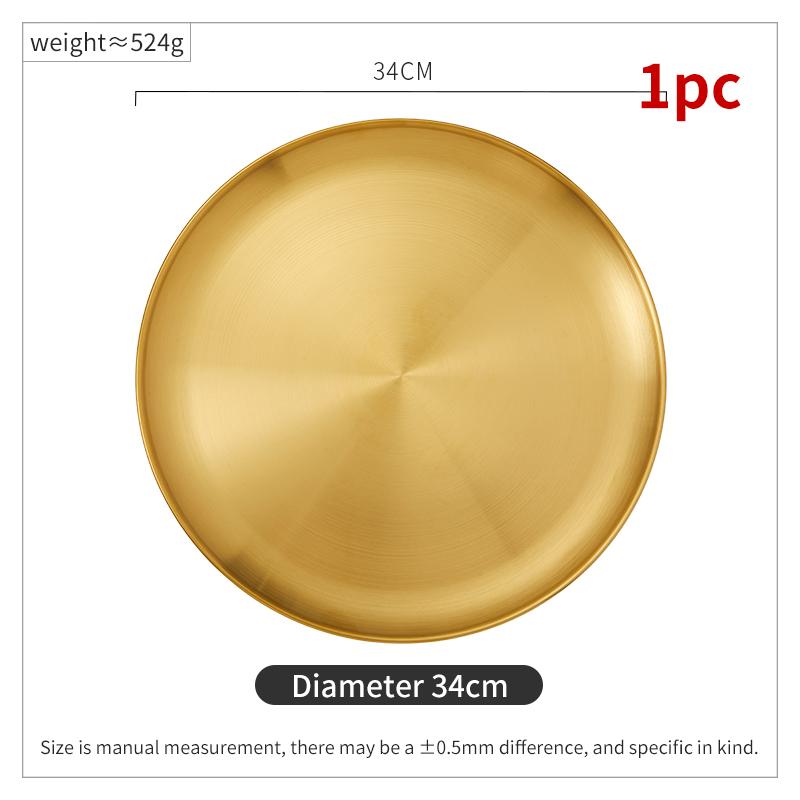 Gold Stainless Steel Thickened Dinner Plates Round Coffee Tray Dessert Cake Snack Fruit Steak Dishes Korean Cutlery Metal Plate
