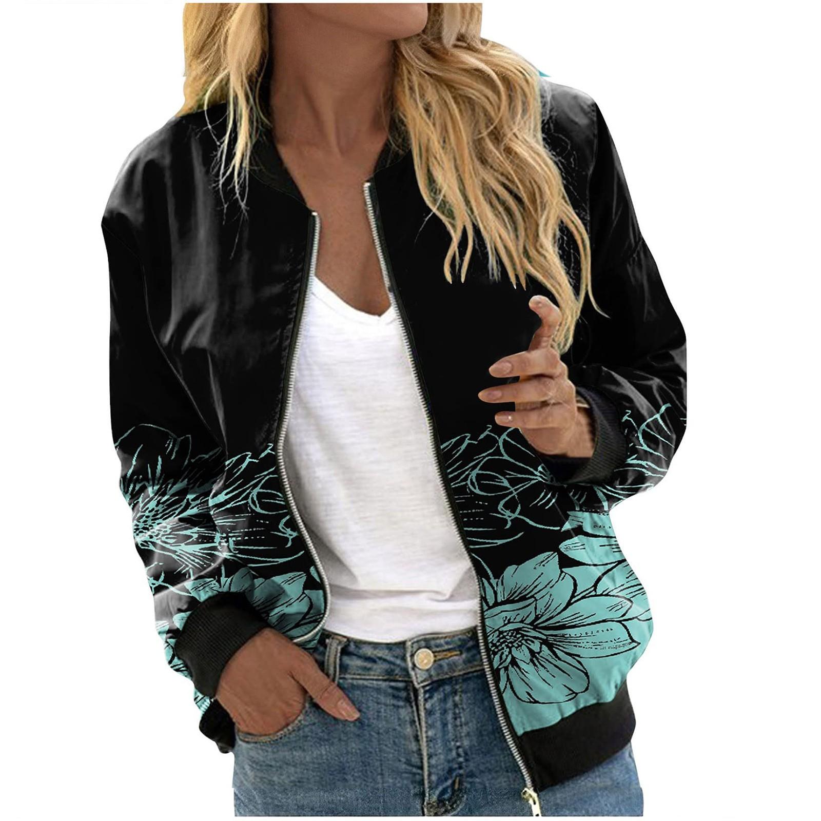 

Куртки для женщин, легкие укороченные куртки с длинным рукавом на молнии, модная верхняя одежда с принтом, повседневные стеганые куртки с карманами XL синий