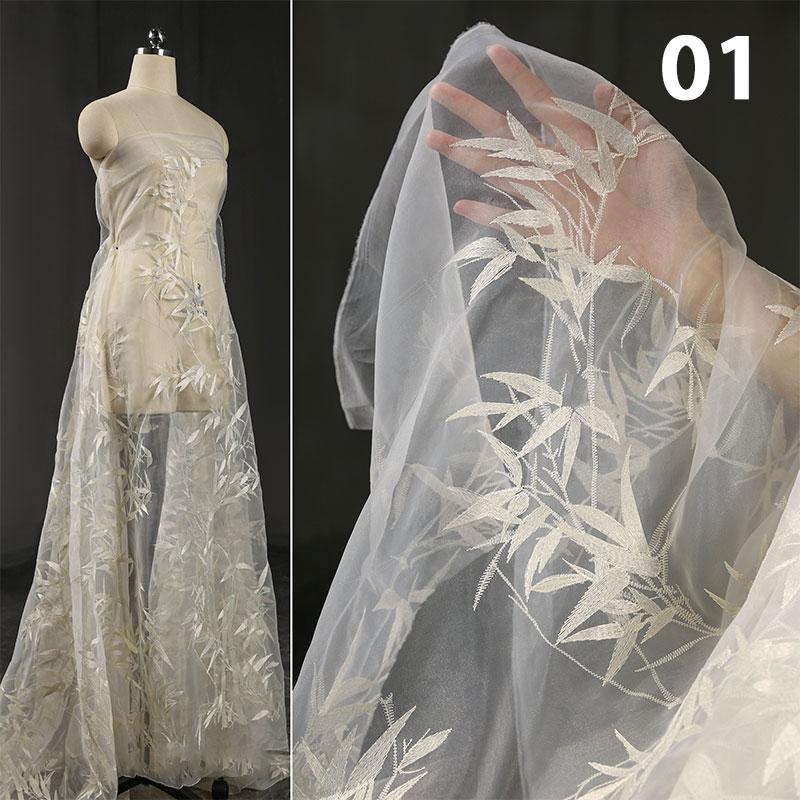 

50*135cm Bamboo Embroidery Tulle Fabric New Chinese Style Aesthetic Artistic Hanfu Dress Designer Fabric Handmade DIY Veil Yarn 50x135cm