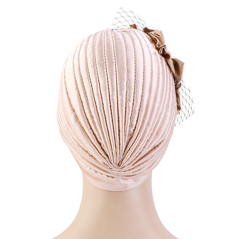 Big Flower Accessories Imitation Silk Pleated Turban Hat Ethnic Hat Indian Hat Ladies Wedding Hat