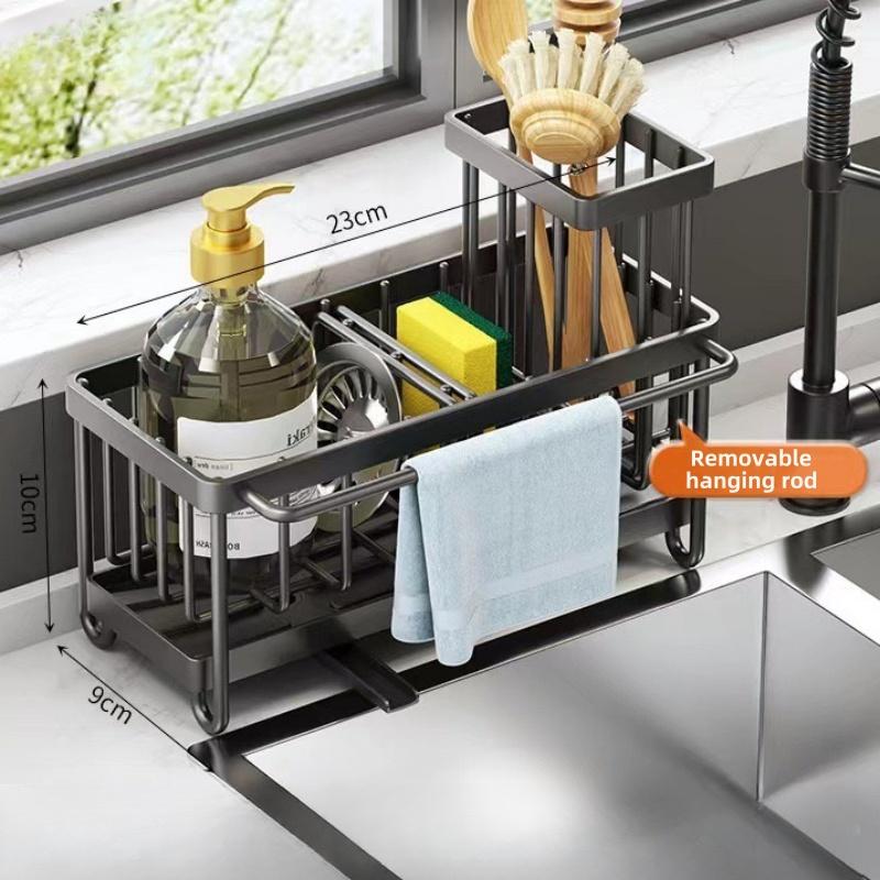 

Полка для раковины Самодренажная Подставка для раковины из нержавеющей стали Сушилка для посуды Мыльница Держатель для губки для мытья посуды Сушилка для кухонной раковины Органайзер чёрный
