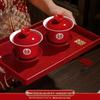 Festive Red Wedding Tea Set: Lidded Bowls, Tea Cups, and Chopsticks
