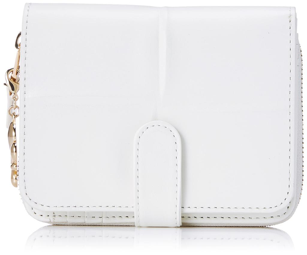 Wallet Made of Smooth Cowhide Leather with a Block Pattern and Embossed Lily Metal PXLWCAS1 Bi-fold Charm, White,