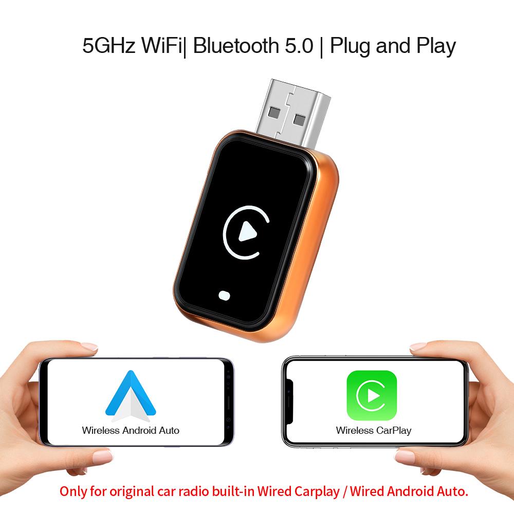 

Wireless CarPlay Android Auto Apple Carplay Wireless Android Auto Orange Mini Car Play Adapter 2in1 AI Smart Box Bluetooth Black Orange