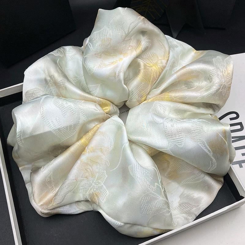 Elegant Extra-Large Satin Tencel White Jacquard Hair Tie for Women (2026)